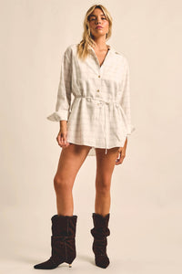 Boxed In Plaid Button-Front Belted Shirt Romper - ShopPromesa