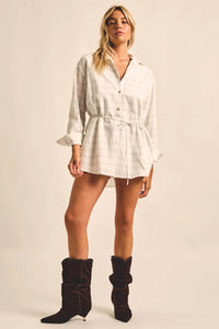 Boxed In Plaid Button-Front Belted Shirt Romper - ShopPromesa