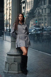 Street Smarts Stretch Twill Belted Shirt Romper - ShopPromesa