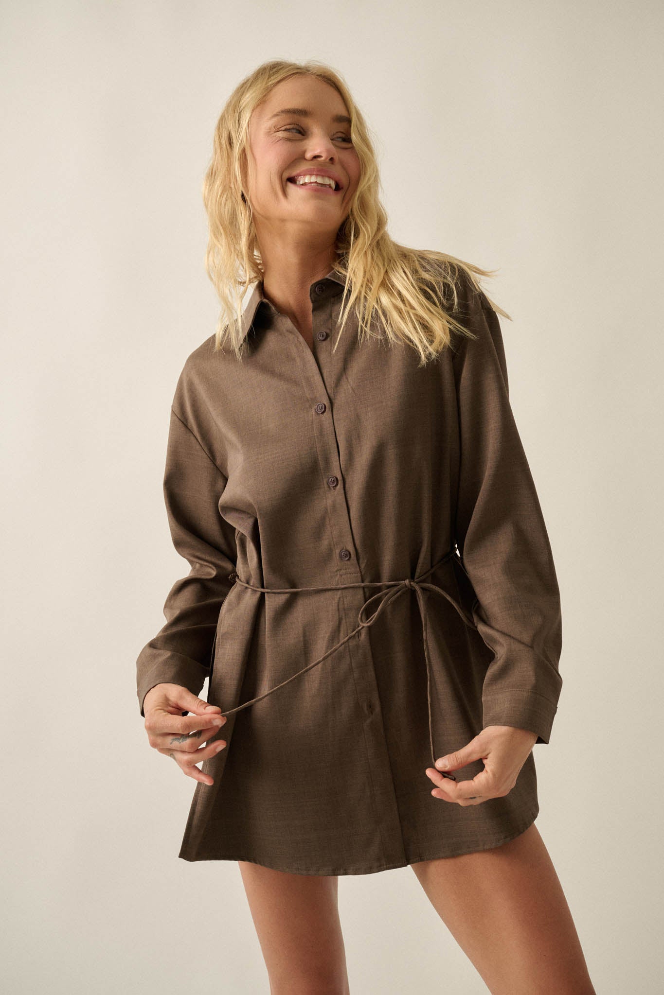 Street Smarts Stretch Twill Belted Shirt Romper - ShopPromesa