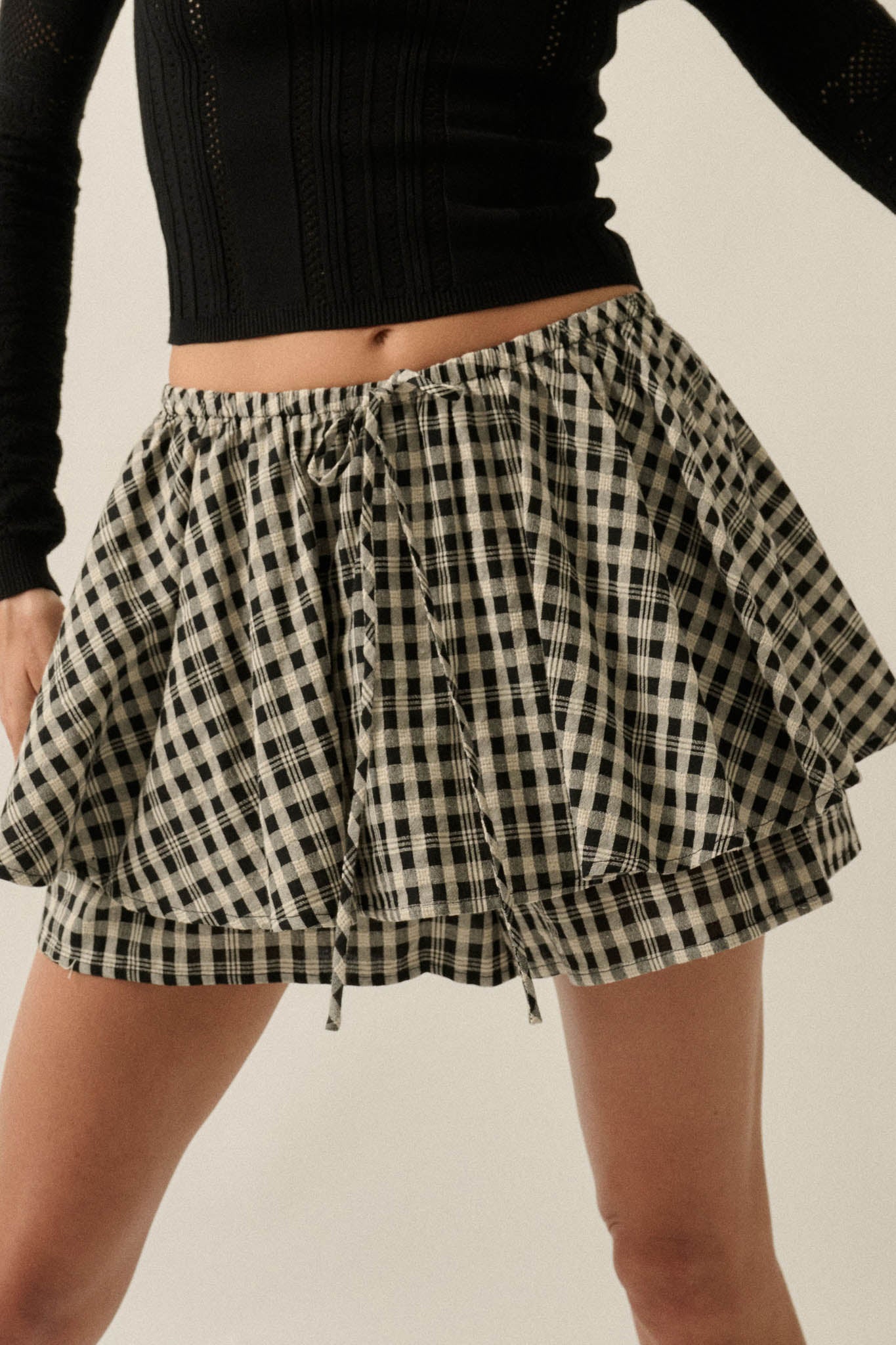 Fast Forward Plaid Gathered Drawstring Mini Skort - ShopPromesa