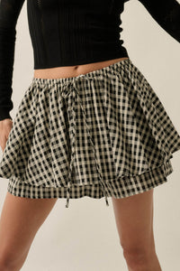 Fast Forward Plaid Gathered Drawstring Mini Skort - ShopPromesa