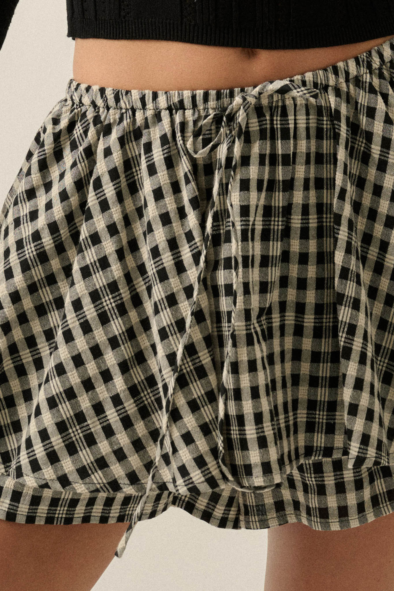 Fast Forward Plaid Gathered Drawstring Mini Skort - ShopPromesa