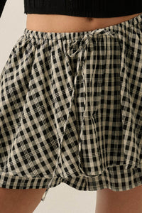 Fast Forward Plaid Gathered Drawstring Mini Skort - ShopPromesa
