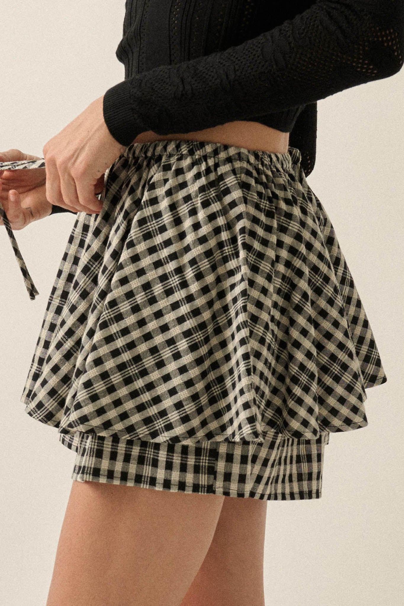 Fast Forward Plaid Gathered Drawstring Mini Skort - ShopPromesa