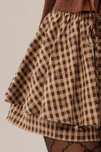 Fast Forward Plaid Gathered Drawstring Mini Skort - ShopPromesa