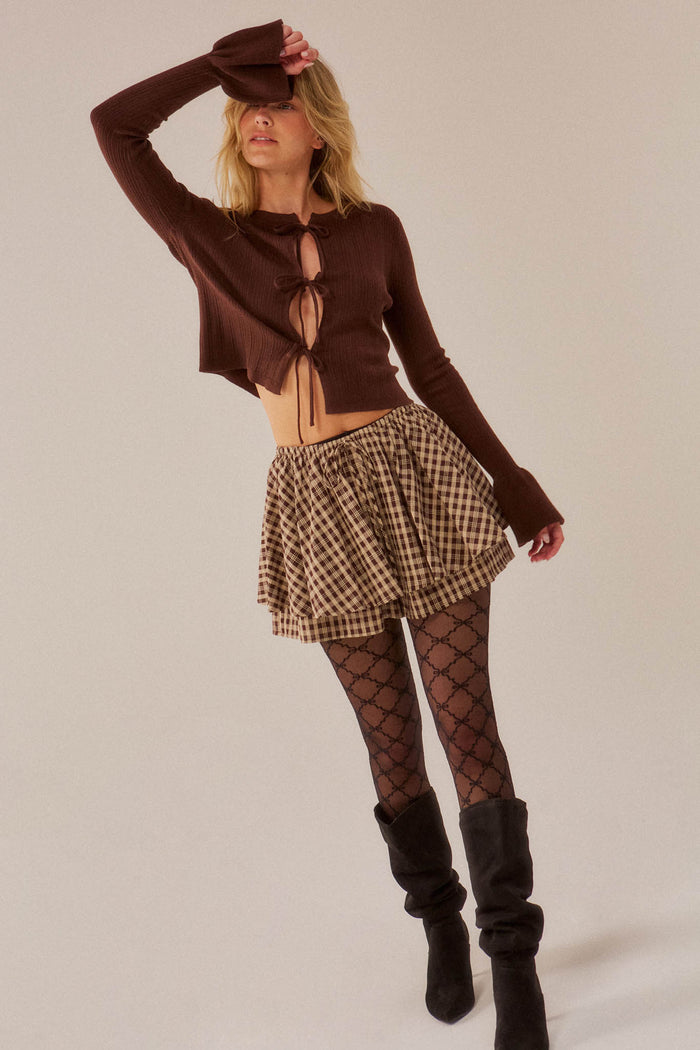 Fast Forward Plaid Gathered Drawstring Mini Skort - ShopPromesa