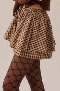 Fast Forward Plaid Gathered Drawstring Mini Skort - ShopPromesa