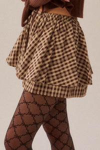 Fast Forward Plaid Gathered Drawstring Mini Skort - ShopPromesa