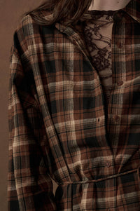 Breaking Plaid Button-Up Belted Shirt Romper - ShopPromesa