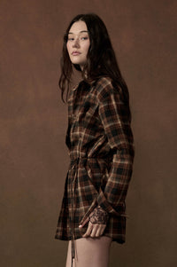Breaking Plaid Button-Up Belted Shirt Romper - ShopPromesa