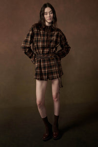 Breaking Plaid Button-Up Belted Shirt Romper - ShopPromesa