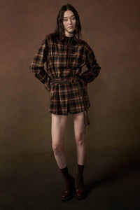 Breaking Plaid Button-Up Belted Shirt Romper - ShopPromesa