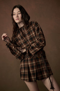Breaking Plaid Button-Up Belted Shirt Romper - ShopPromesa