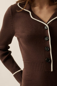 Piping Hot Solid Knit Half-Button Sweater Romper - ShopPromesa