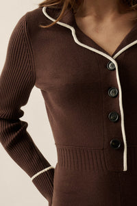 Piping Hot Solid Knit Half-Button Sweater Romper - ShopPromesa