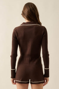 Piping Hot Solid Knit Half-Button Sweater Romper - ShopPromesa