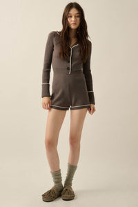 Piping Hot Solid Knit Half-Button Sweater Romper - ShopPromesa