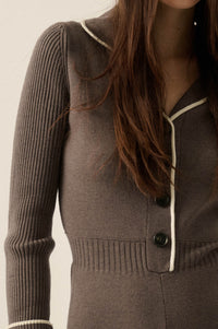 Piping Hot Solid Knit Half-Button Sweater Romper - ShopPromesa