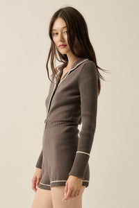 Piping Hot Solid Knit Half-Button Sweater Romper - ShopPromesa