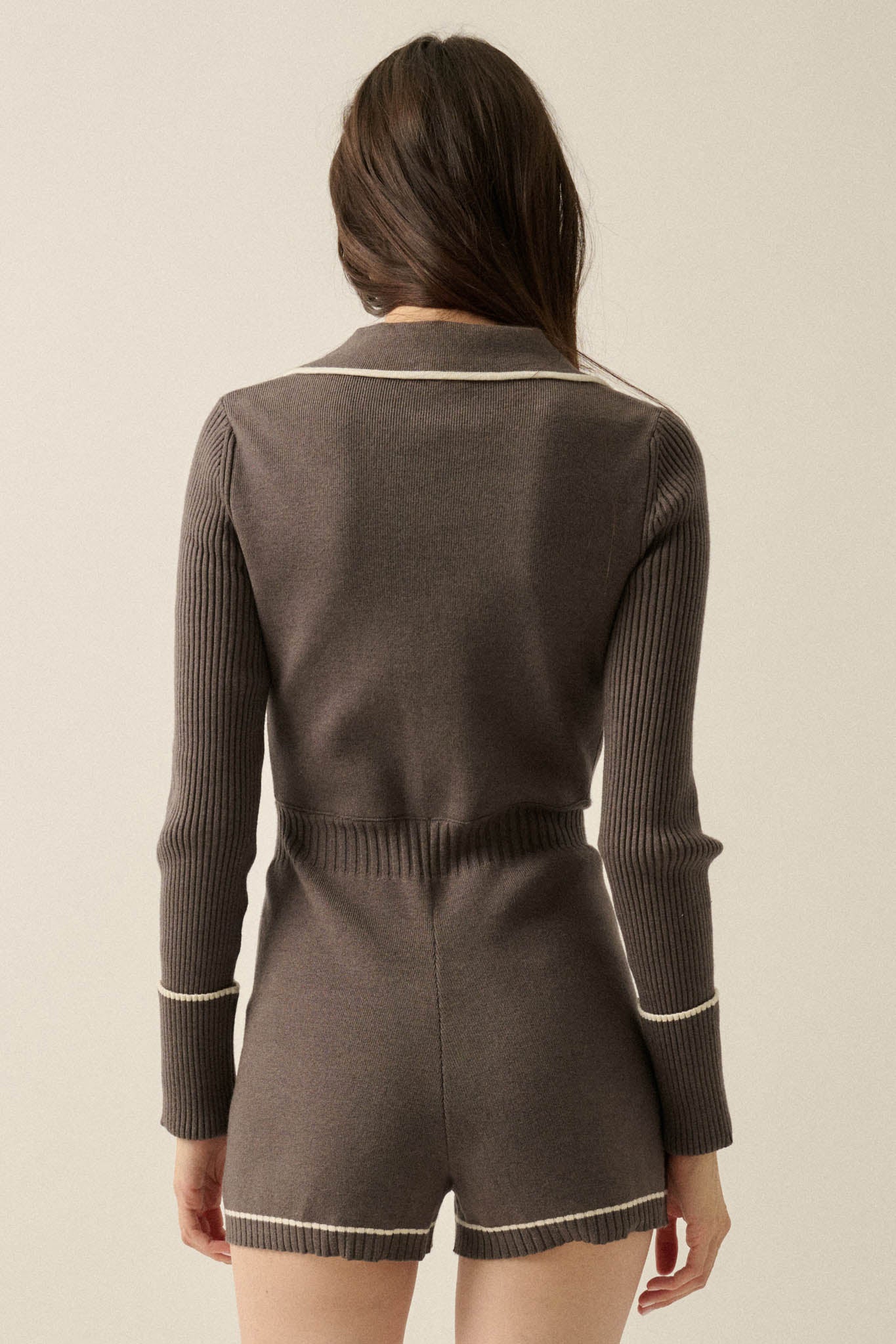 Piping Hot Solid Knit Half-Button Sweater Romper - ShopPromesa