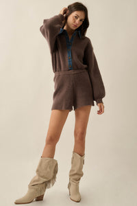 Easy Life Denim-Trim Collared Sweater Romper - ShopPromesa