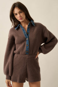 Easy Life Denim-Trim Collared Sweater Romper - ShopPromesa