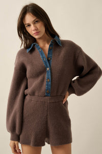 Easy Life Denim-Trim Collared Sweater Romper - ShopPromesa