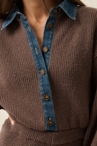 Easy Life Denim-Trim Collared Sweater Romper - ShopPromesa