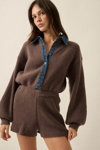 Easy Life Denim-Trim Collared Sweater Romper - ShopPromesa