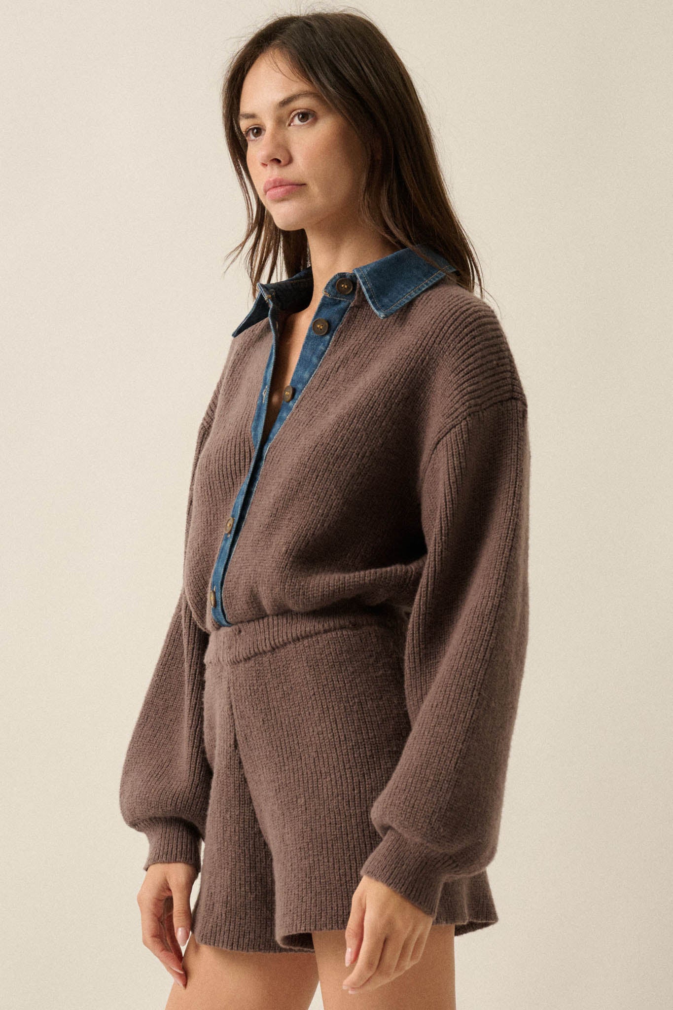 Easy Life Denim-Trim Collared Sweater Romper - ShopPromesa