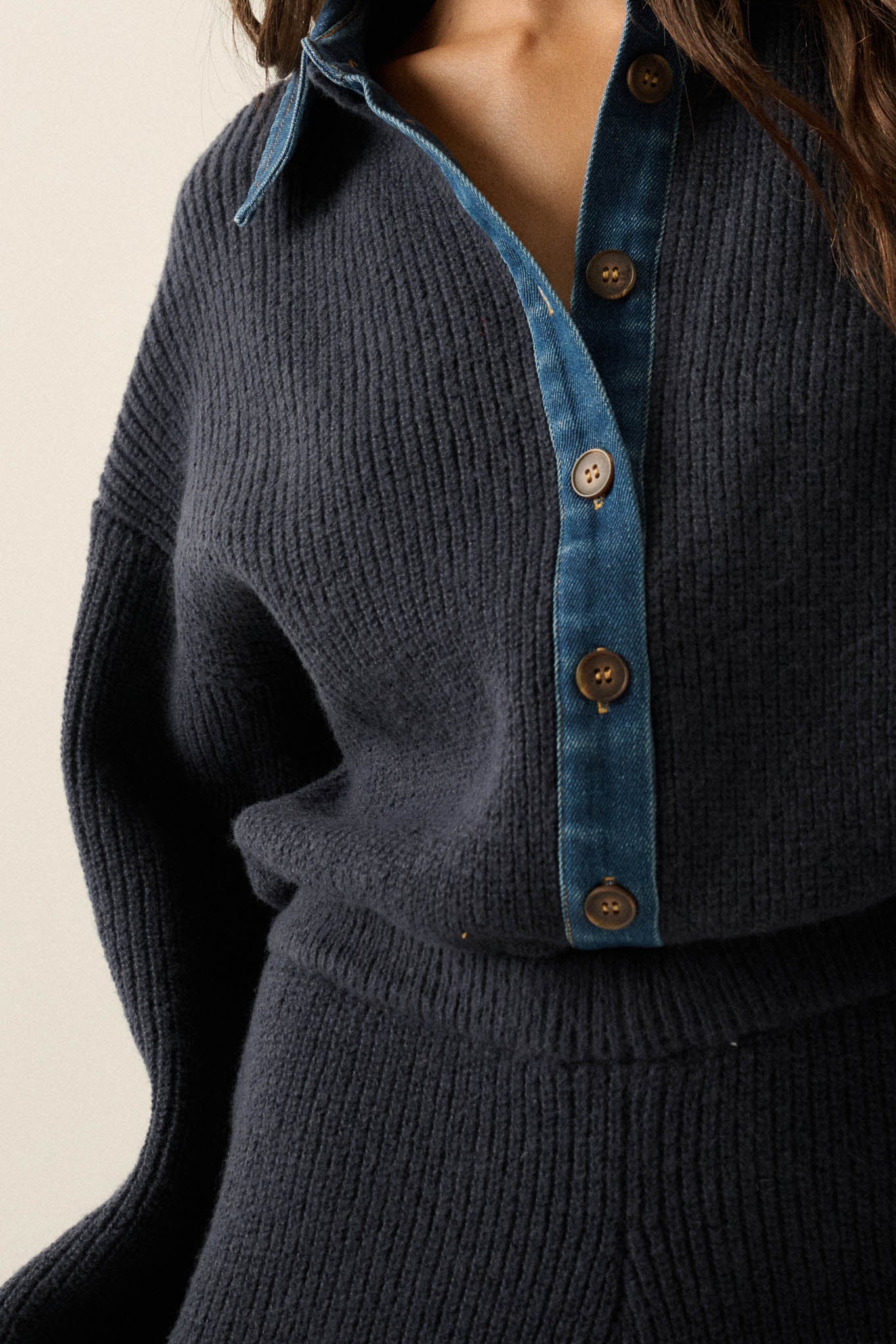Easy Life Denim-Trim Collared Sweater Romper - ShopPromesa