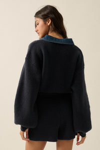 Easy Life Denim-Trim Collared Sweater Romper - ShopPromesa