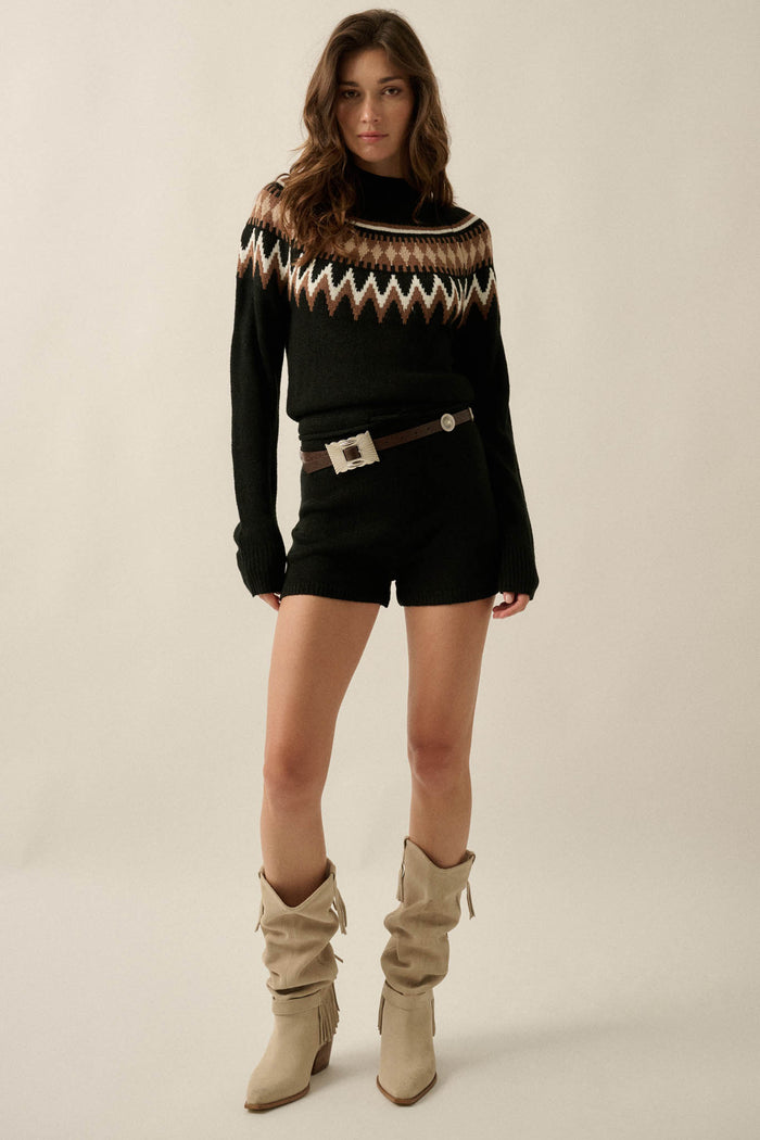 Lodge Time Fair Isle Knit Mock-Neck Sweater Romper - ShopPromesa