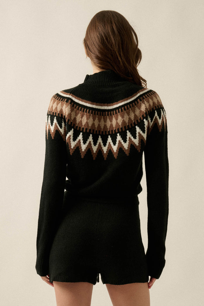 Lodge Time Fair Isle Knit Mock-Neck Sweater Romper - ShopPromesa