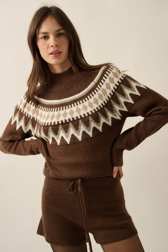 Lodge Time Fair Isle Knit Mock-Neck Sweater Romper - ShopPromesa