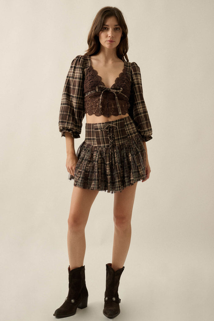 County Road Plaid and Tulle Drop-Waist Mini Skort - ShopPromesa