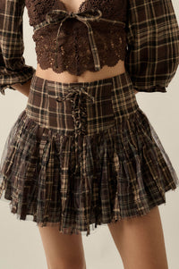 County Road Plaid and Tulle Drop-Waist Mini Skort - ShopPromesa