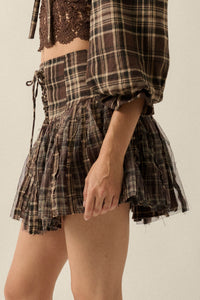 County Road Plaid and Tulle Drop-Waist Mini Skort - ShopPromesa