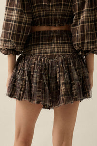 County Road Plaid and Tulle Drop-Waist Mini Skort - ShopPromesa