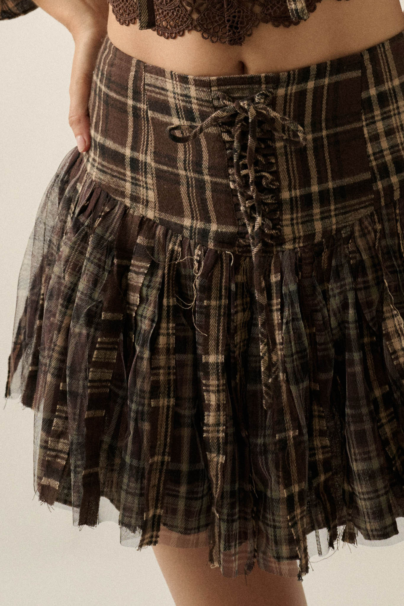 County Road Plaid and Tulle Drop-Waist Mini Skort - ShopPromesa