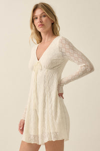 Just Lovely Floral Lace Long-Sleeve Babydoll Romper - ShopPromesa