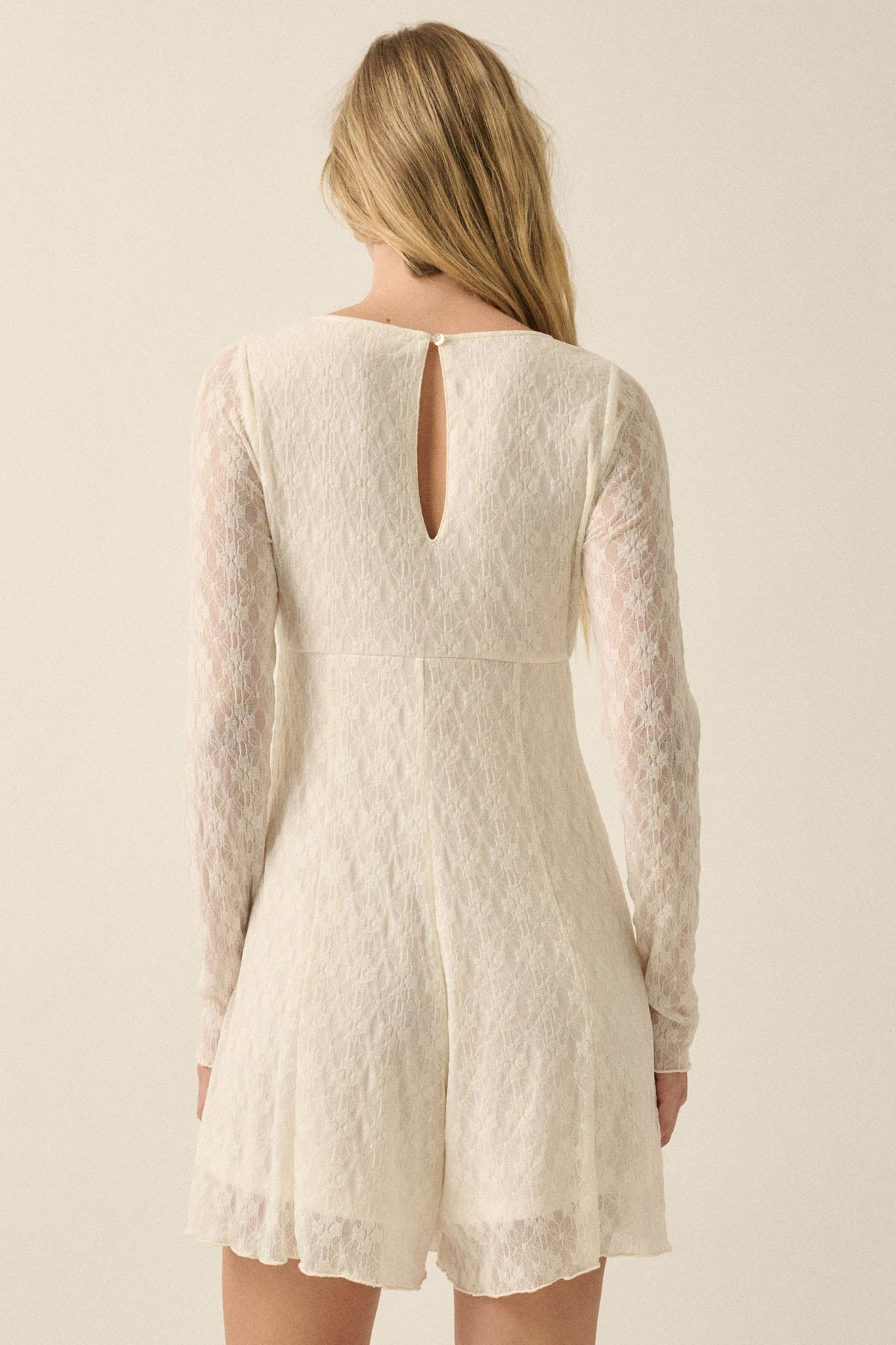 Just Lovely Floral Lace Long-Sleeve Babydoll Romper - ShopPromesa
