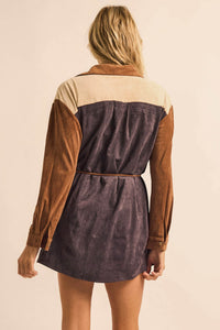 Triple Dare Vegan Suede Colorblock Shirt Romper - ShopPromesa