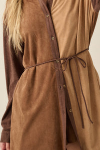 Triple Dare Vegan Suede Colorblock Shirt Romper - ShopPromesa