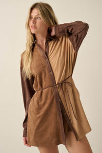 Triple Dare Vegan Suede Colorblock Shirt Romper - ShopPromesa