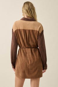 Triple Dare Vegan Suede Colorblock Shirt Romper - ShopPromesa