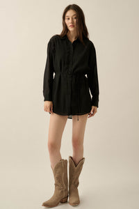 One Last Time Striped Chiffon Belted Shirt Romper - ShopPromesa