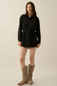 One Last Time Striped Chiffon Belted Shirt Romper - ShopPromesa