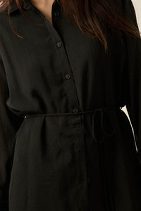 One Last Time Striped Chiffon Belted Shirt Romper - ShopPromesa